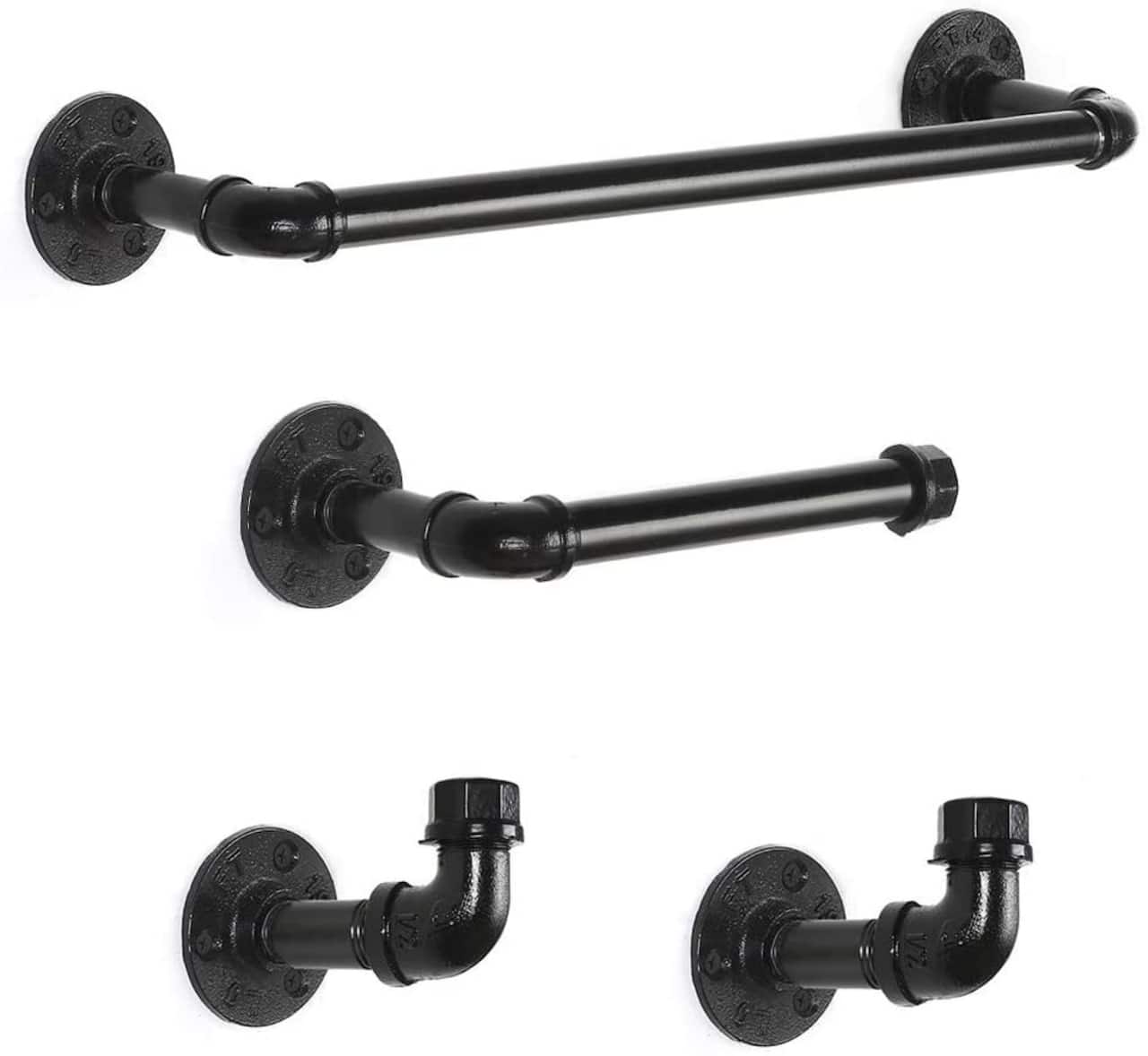 Black 4-Piece Wall Mounted Industrial Pipe Bathroom Hardware Set